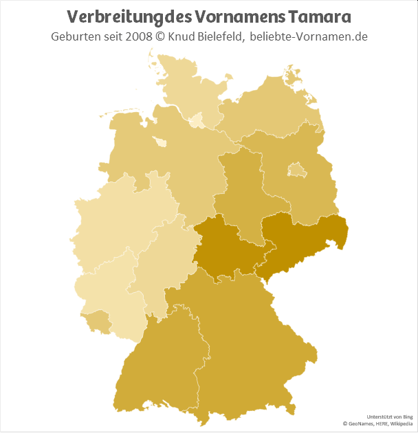 In Sachsen und in Thüringen ist der Name Tamara besonders beliebt.