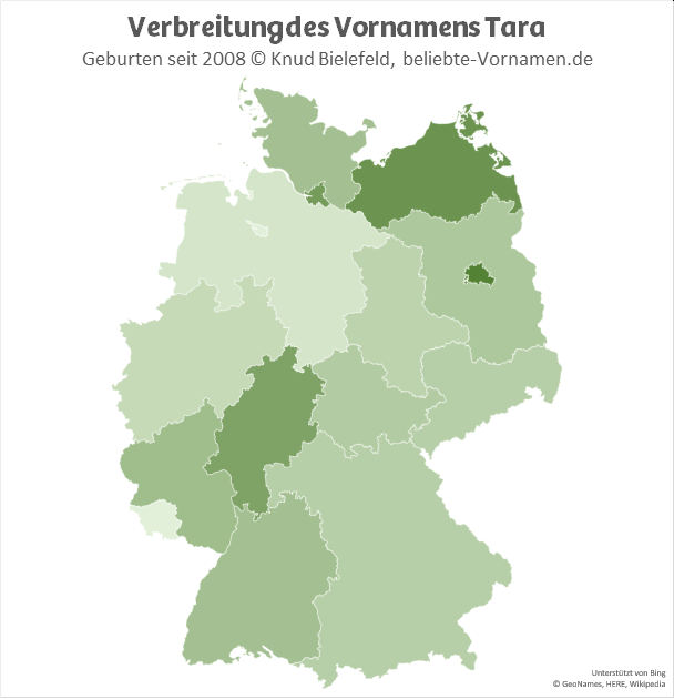 In Berlin, Hamburg und Mecklenburg-Vorpommern ist der Name Tara besonders beliebt.