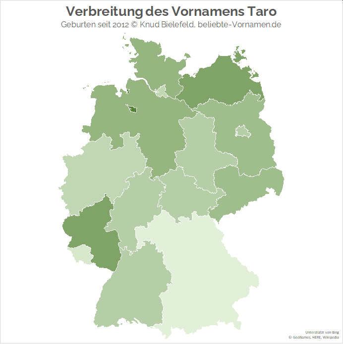 Am beliebtesten ist der Name Taro im Bundesland Bremen und am unbeliebtesten in Bayern.