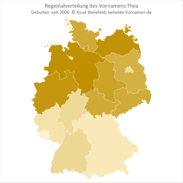 Im nördlichen Teil Deutschlands ist der Name Thea viel populärer als im südlichen Teil.