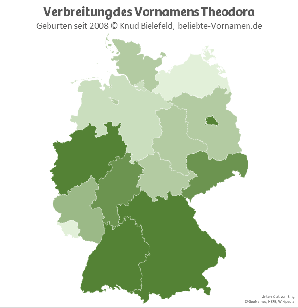In Süddeutschland ist der Name Theodora tendenziell beliebter als in Norddeutschland.