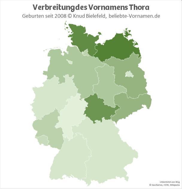 Am beliebtesten ist der Name Thora in Mecklenburg-Vorpommern und in Schleswig-Holstein.