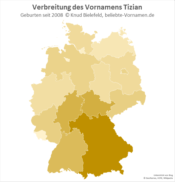 Am beliebtesten ist der Name Tizian in Bayern.