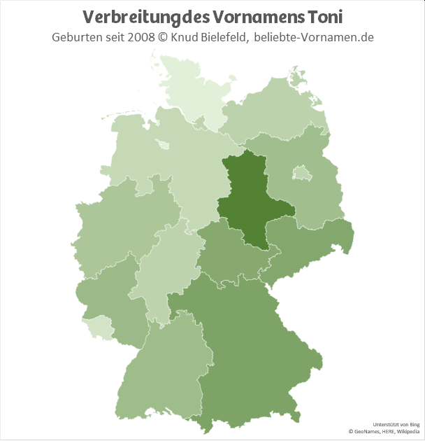 Am beliebtesten ist der Name Toni in Sachsen-Anhalt.