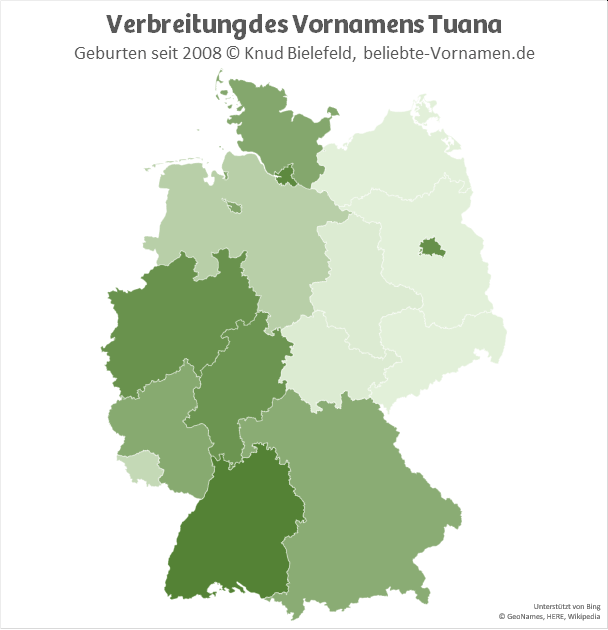 Am beliebtesten ist der Name Tuana in Baden-Württemberg.