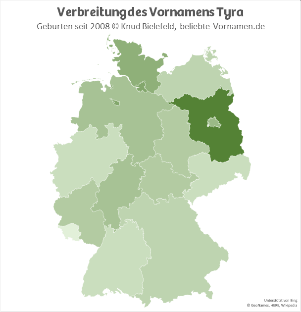 Am beliebtesten ist der Name Tyra in Brandenburg.