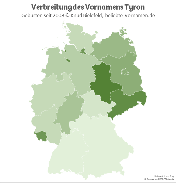 Am beliebtesten ist der Name Tyron in Sachsen-Anhalt.