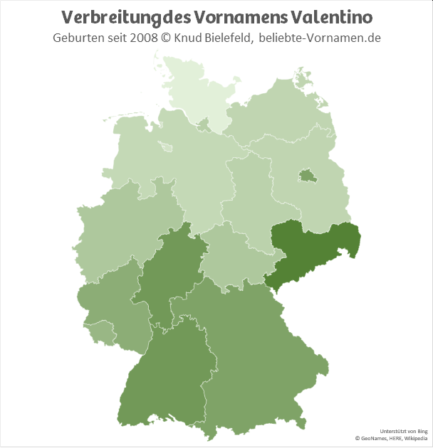 Besonders beliebt ist der Name Valentino in Sachsen.