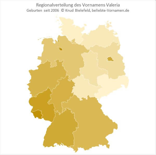 Am beliebtesten ist der Name Valeria im Südwesten Deutschlands.