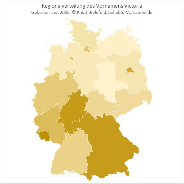 In Süddeutschland ist der Name Victoria beliebter als in Norddeutschland.
