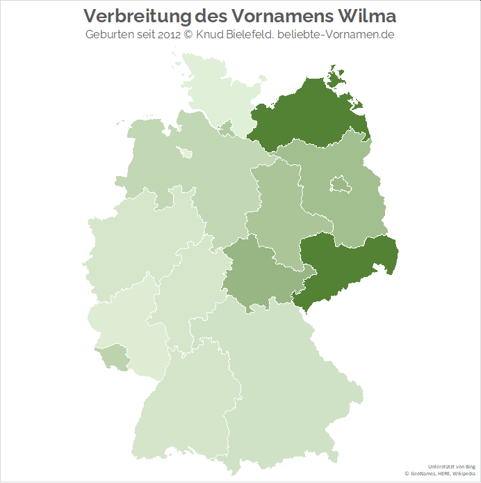 In Sachsen und Mecklenburg-Vorpommern ist der Name Wilma besonders beliebt.