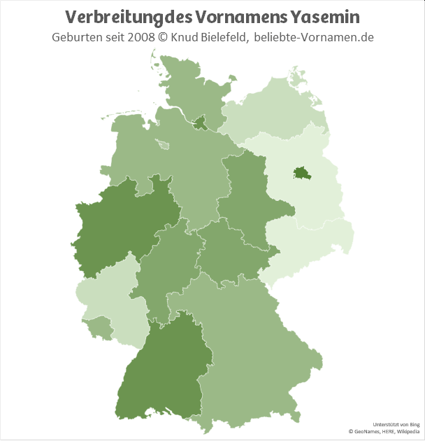 Am beliebtesten ist der Name Yasemin in Berlin.