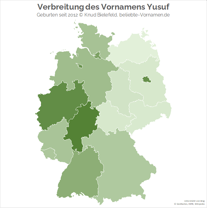 In Hessen und Nordrhein-Westfalen ist der Name Yusuf besonders beliebt.