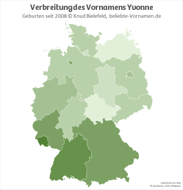 In Süddeutschland ist der Name Yvonne beliebter als in Norddeutschland.